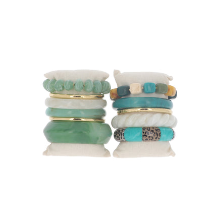 Kit de 11 bracelets - doré vert - prix moyen de 3,6€/pc - présentoir offert
