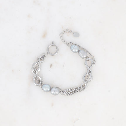 Bracelet Gladys - UNISEX - mailles gourmettes et forçat, anneaux 8 et perles d'eau douce