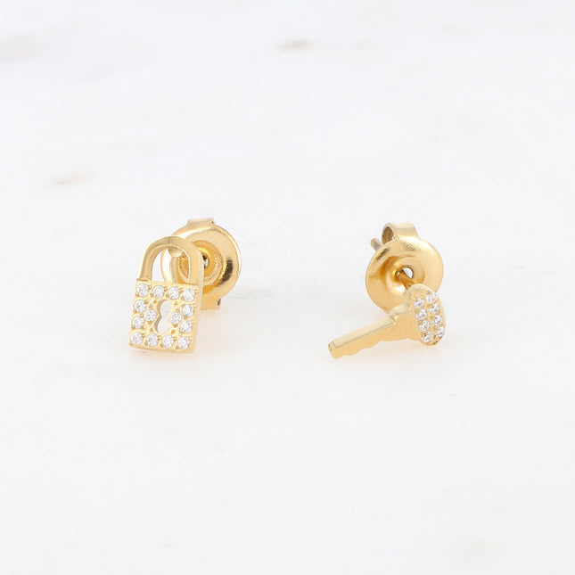 Boucles puces Stella - Cadenas et clef en zirconium
