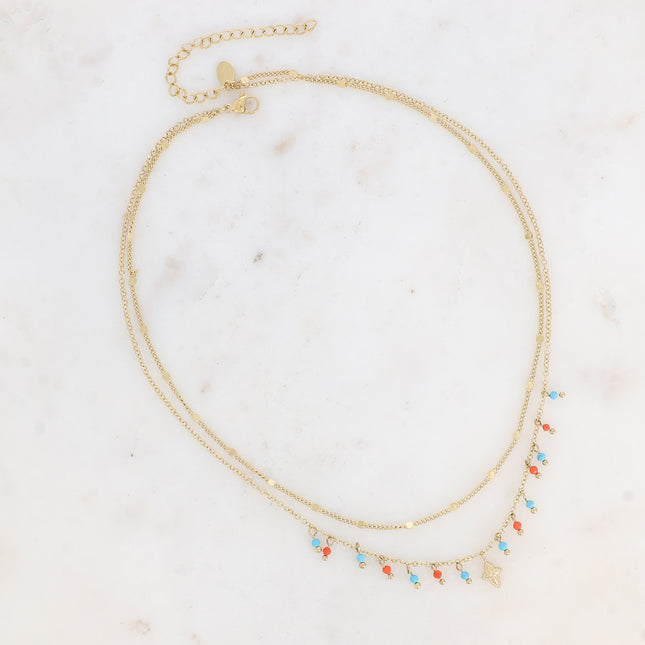 Collier 2 rangs Taïla - pierres naturelles et croix étoile