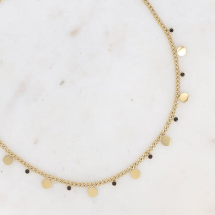 Collier - maille gourmette, pastilles rondes et cristaux