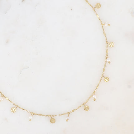 Collier Thaly - pampilles rondes texturées et pierres naturelles