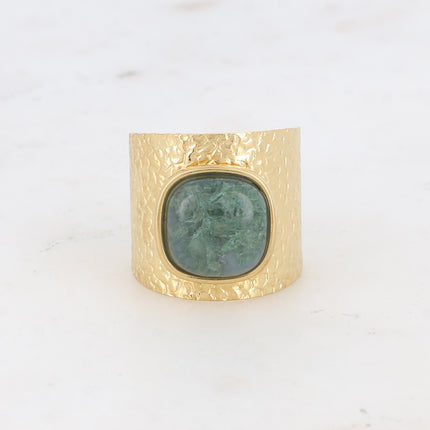 Bague large - effet écaillé, cabochon carré et émail