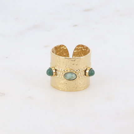Bague large - martelé et 3 cabochons en pierre naturelle