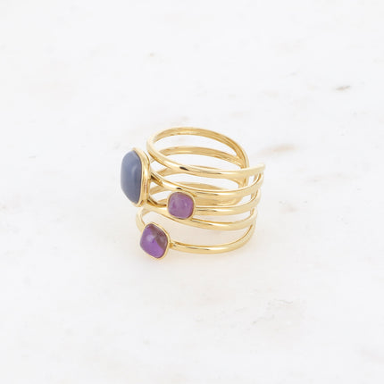 Bague large - 3 pierres naturelles