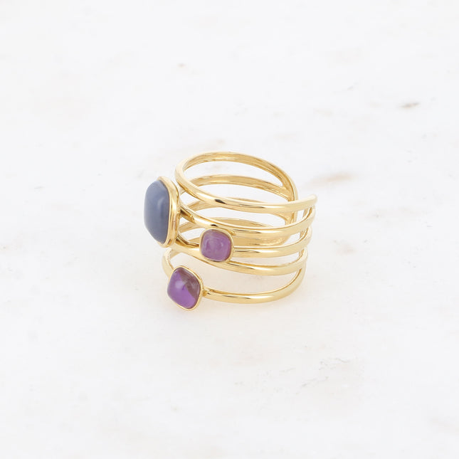 Bague large - 3 pierres naturelles