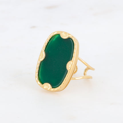Bague Zelda - pierre naturelle rectangulaire et griffes coquilllée