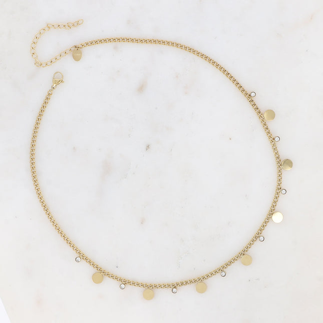 Necklace - curb chain, round beads and crystals