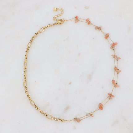 Galen necklace - mesh and 2 chains - natural stone