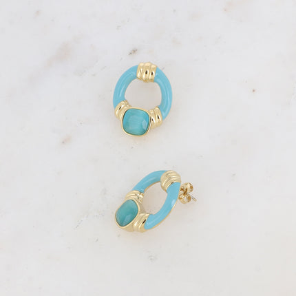 Boucles puces - ovale ajouré, émail et oeil de chat carré