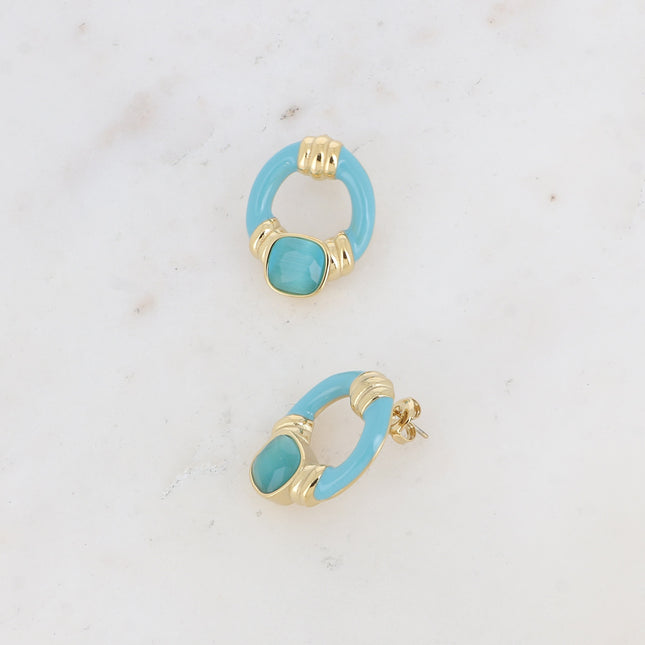 Stud earrings - openwork oval, enamel and square cat's eye