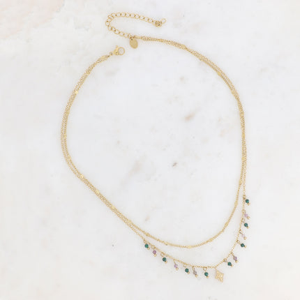 Collier 2 rangs Taïla - pierres naturelles et croix étoile