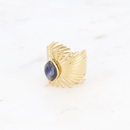 Bague large Edelyne - feuillage et pierre naturelle losange