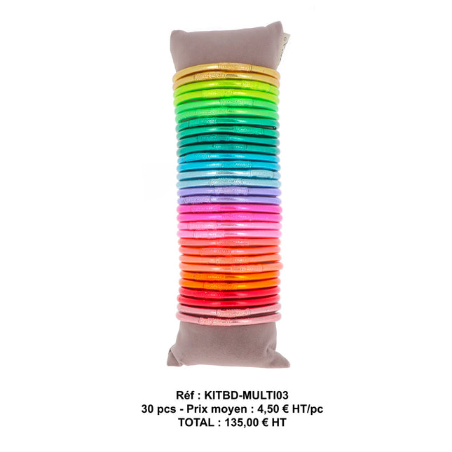 Kit de 30 joncs bouddhistes épais multicolores avec mantra. Coussin offert. Prix moyen : 4,50€ HT