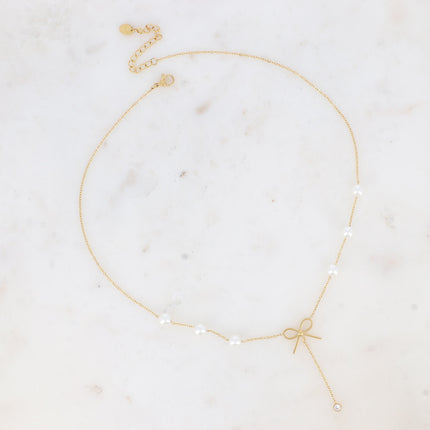 Collier en Y - perles d'eau douce et noeud
