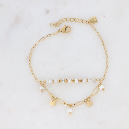 Amber Bracelet - 2 chains and natural stones
