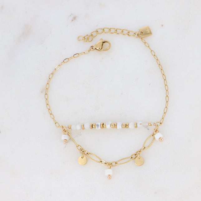 Bracelet Ambre - 2 chaînes et pierres naturelles