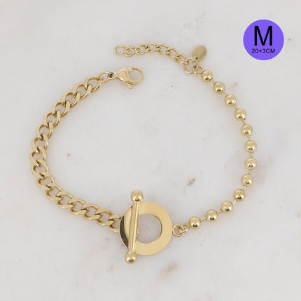 Bracelet Aloïs M - UNISEX - 2 mailles gourmette et boules, motif fermoir cabillot 23 cm