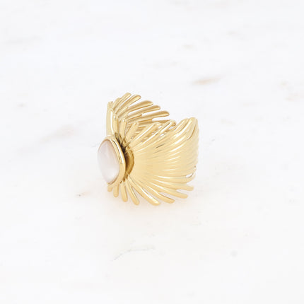 Bague large Edelyne - feuillage et pierre naturelle losange