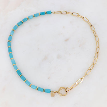 Collier maille et perlé en pierre naturelle