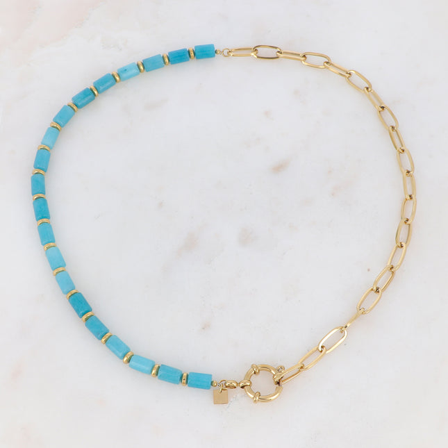Collier maille et perlé en pierre naturelle