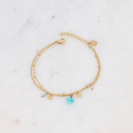 Bracelet 2 rangs Sara - pampilles et pierres naturelles