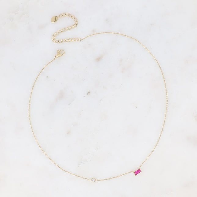 Collier - cristal rectangulaire et oxyde de zirconium