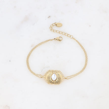 Bracelet Edelyne - feuilles de palmier et pierre naturelle losange