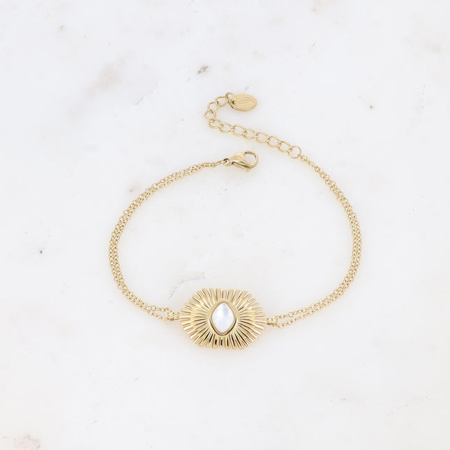 Bracelet Edelyne - feuilles de palmier et pierre naturelle losange