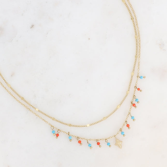 Collier 2 rangs Taïla - pierres naturelles et croix étoile