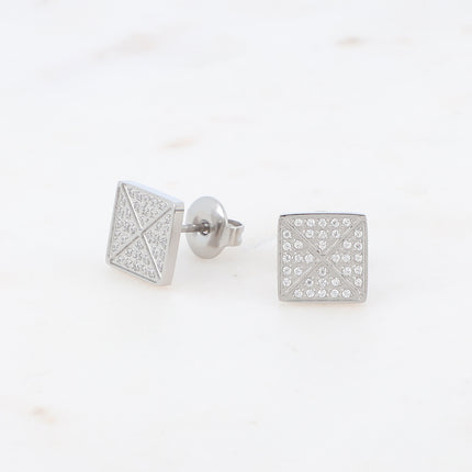 Square and cross stud earrings with cubic zirconia