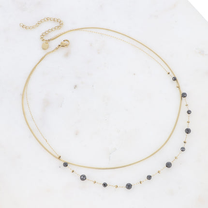 Collier 2 rangs Mélisandre - maille miroir et perles en oxyde de zirconium