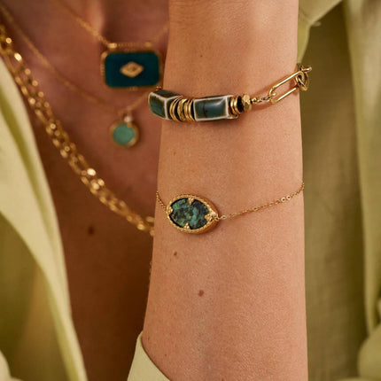 Bracelet Méli - pierre ovale et griffes triangles