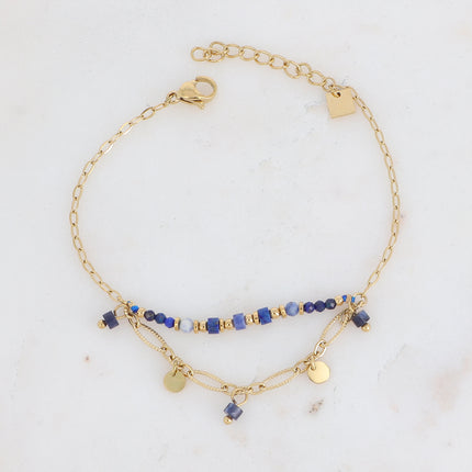 Amber Bracelet - 2 chains and natural stones