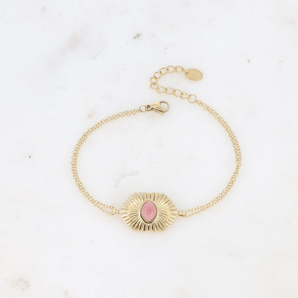 Bracelet Edelyne - feuilles de palmier et pierre naturelle losange