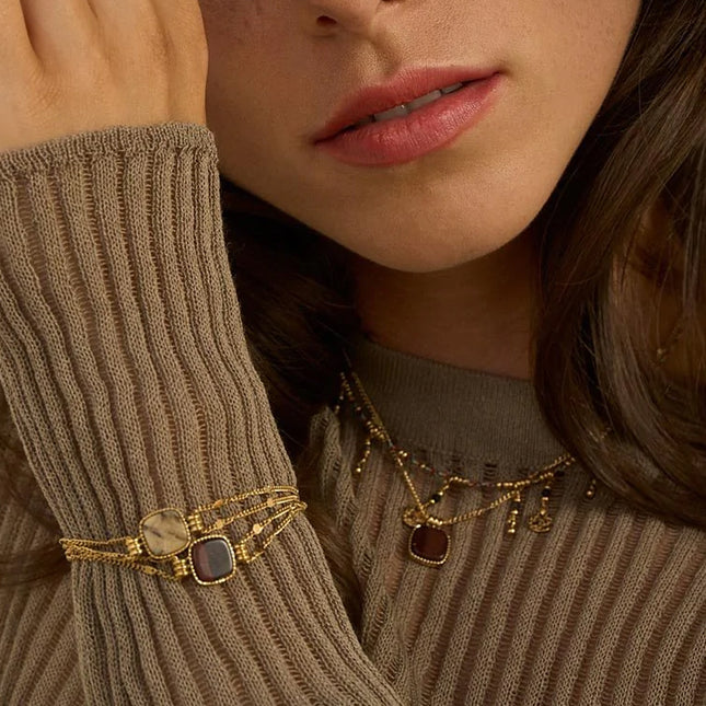 Collier Chloefina - pierre naturelle carrée