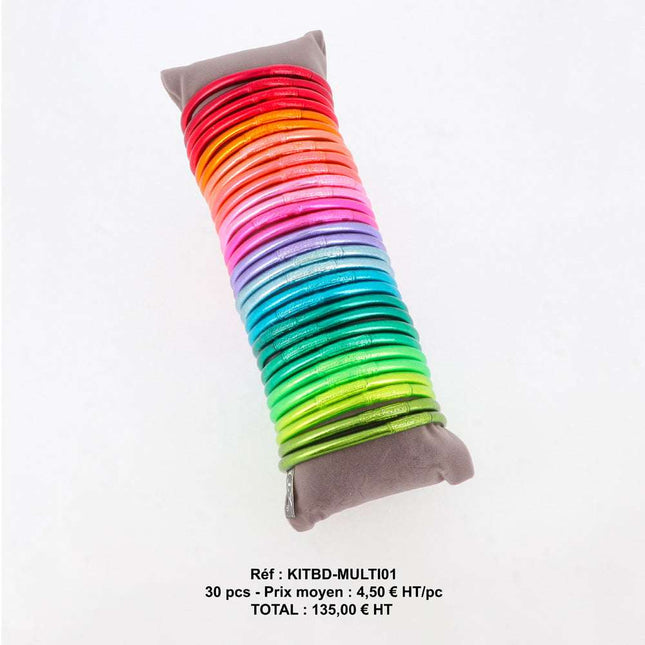 Kit de 30 joncs bouddhistes épais multicolores avec mantra. Coussin offert. Prix moyen : 4,50€ HT