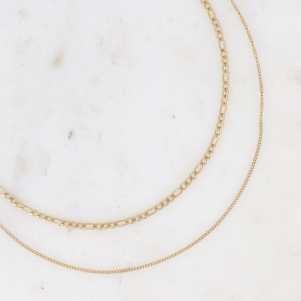 Collier 2 rangs - maille figaro et gourmette fine