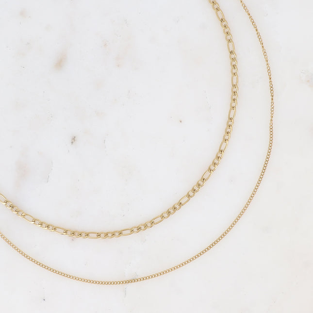 Collier 2 rangs - maille figaro et gourmette fine
