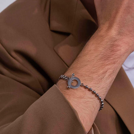 Bracelet Aloïs M - UNISEX - 2 mailles gourmette et boules, motif fermoir cabillot 23 cm