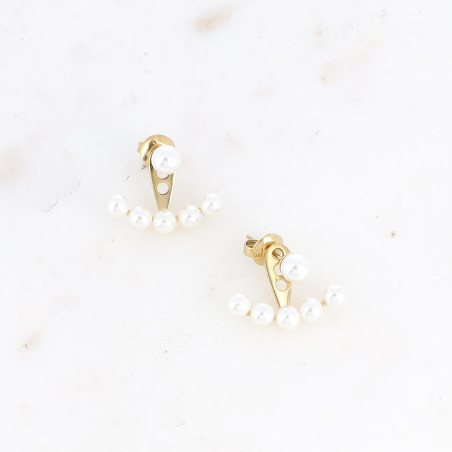 Boucles puces - boules d'acétate nacrée et pièce interchangeable
