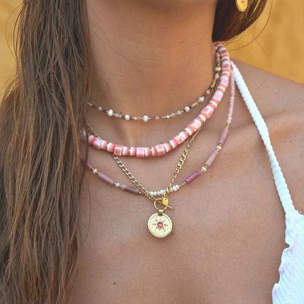 Collier Calandra - médaillon étoilé et zirconium, fermoir cabillot
