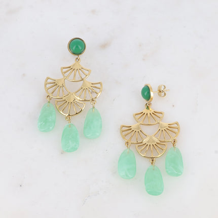 Nour drop earrings - round cabochon, fan-shaped insert and 3 acetate drops