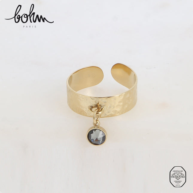 Bague - anneau martelé et pampille avec cristal PP29