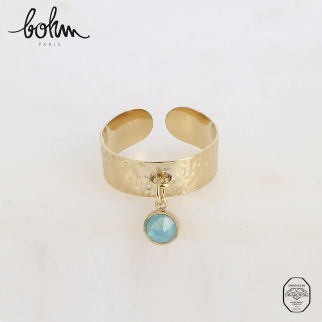 Bague - anneau martelé et pampille avec cristal PP29