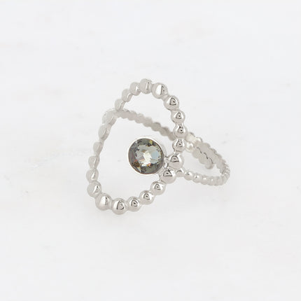 Oval ring with bubbles and crystal