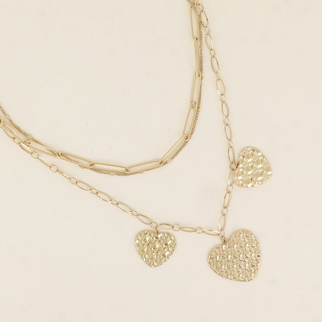 Necklace - 3 strands and 3 heart pendants
