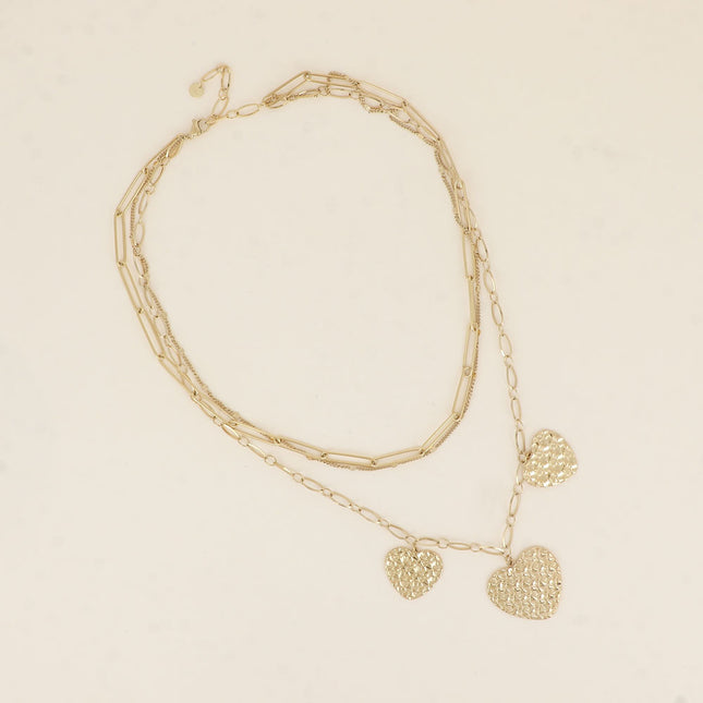 Necklace - 3 strands and 3 heart pendants