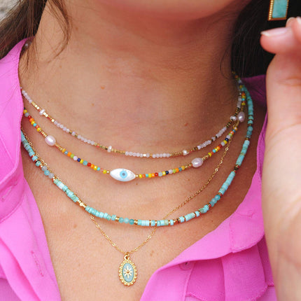 Collier Cybelle doré - pierres naturelles