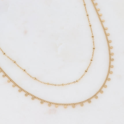 Iria 2-strand necklace - chain with round tassels and chain with beads